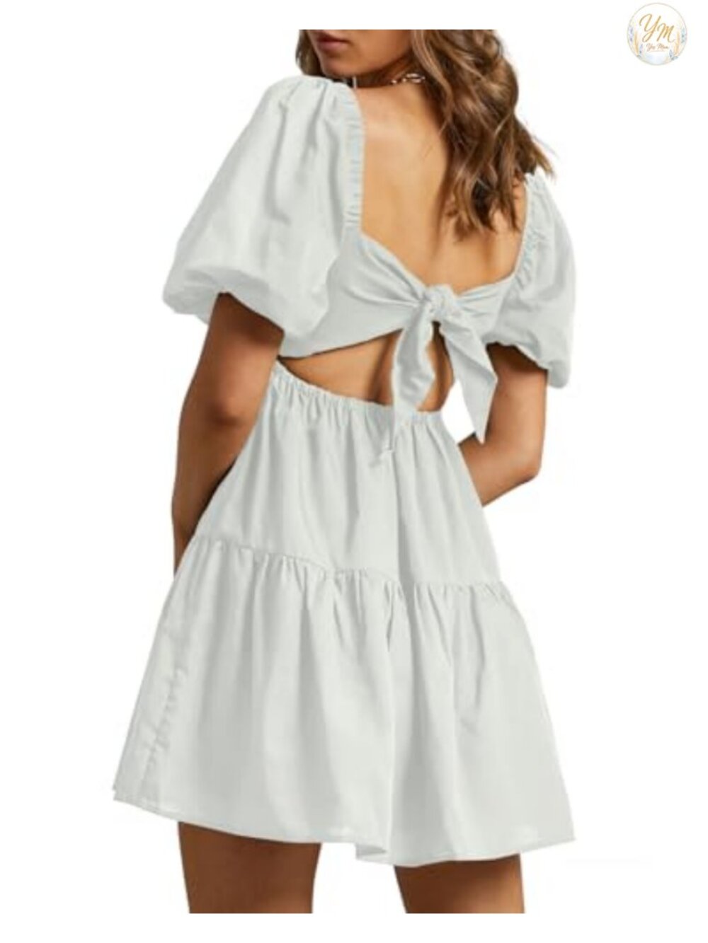 Women's Cotton Babydoll Mini Dress Tie-Back Summer Casual A-Line